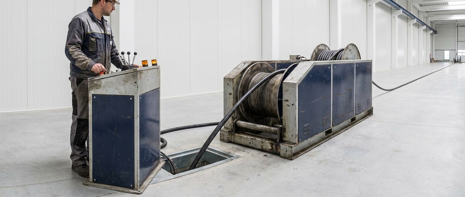 оператор у automatic cable puller with a tension control unit